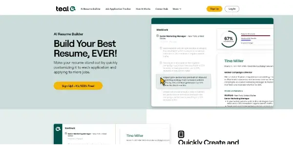 Screenshot of Teal Resume Builder